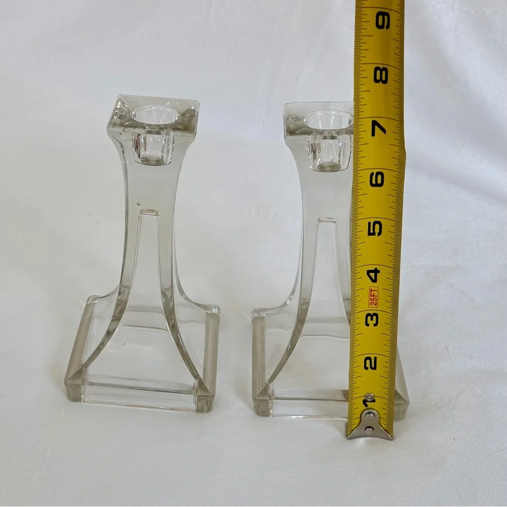 Vintage Clear Glass Candle Holders, Set of 2